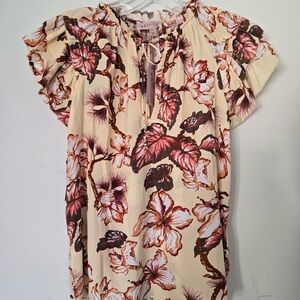 Philosophy Republic Floral Blouse XS NWT Cream Pink Ruffle Sleeve Boho Top